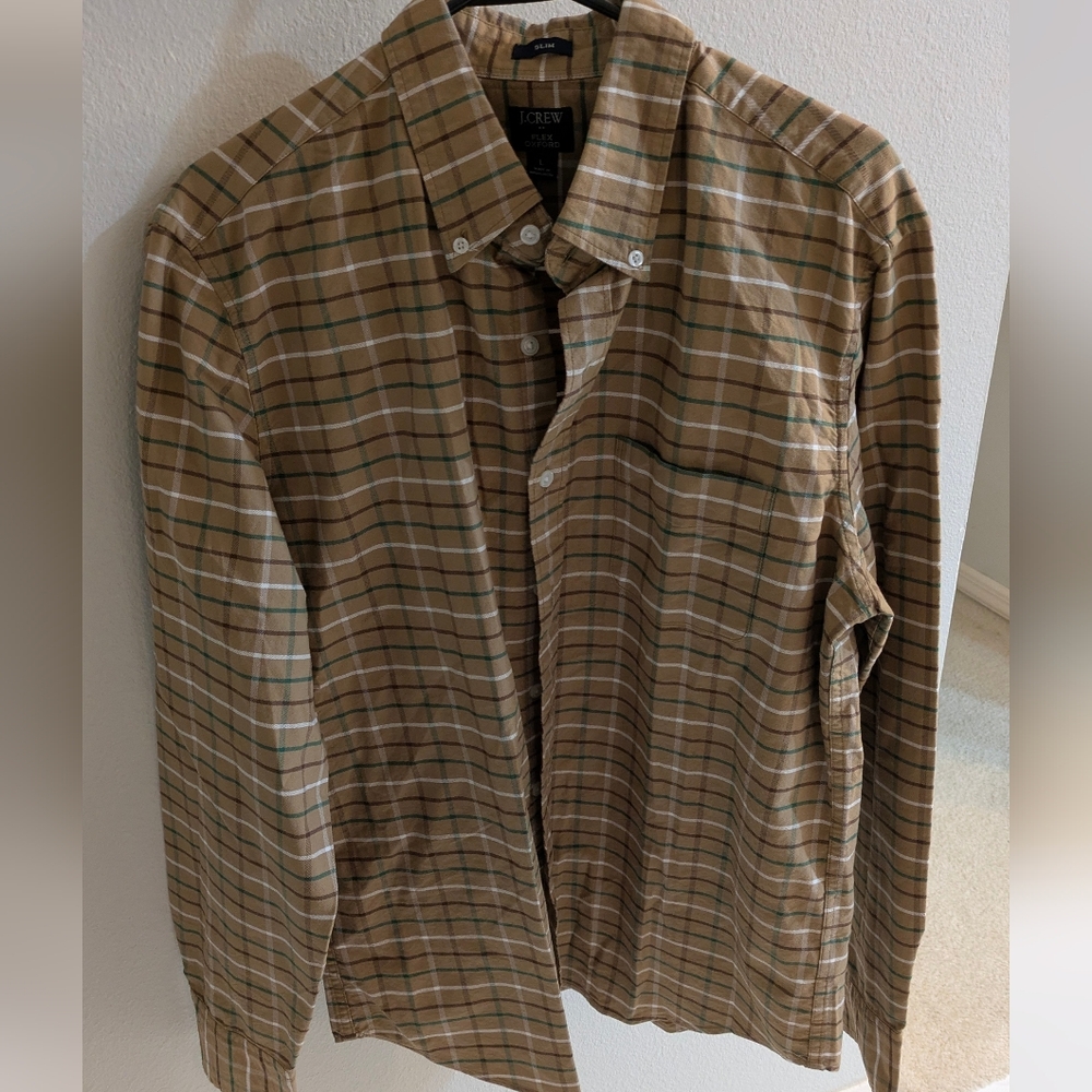 J. Crew Brown Plaid Casual Button Down L Shirt